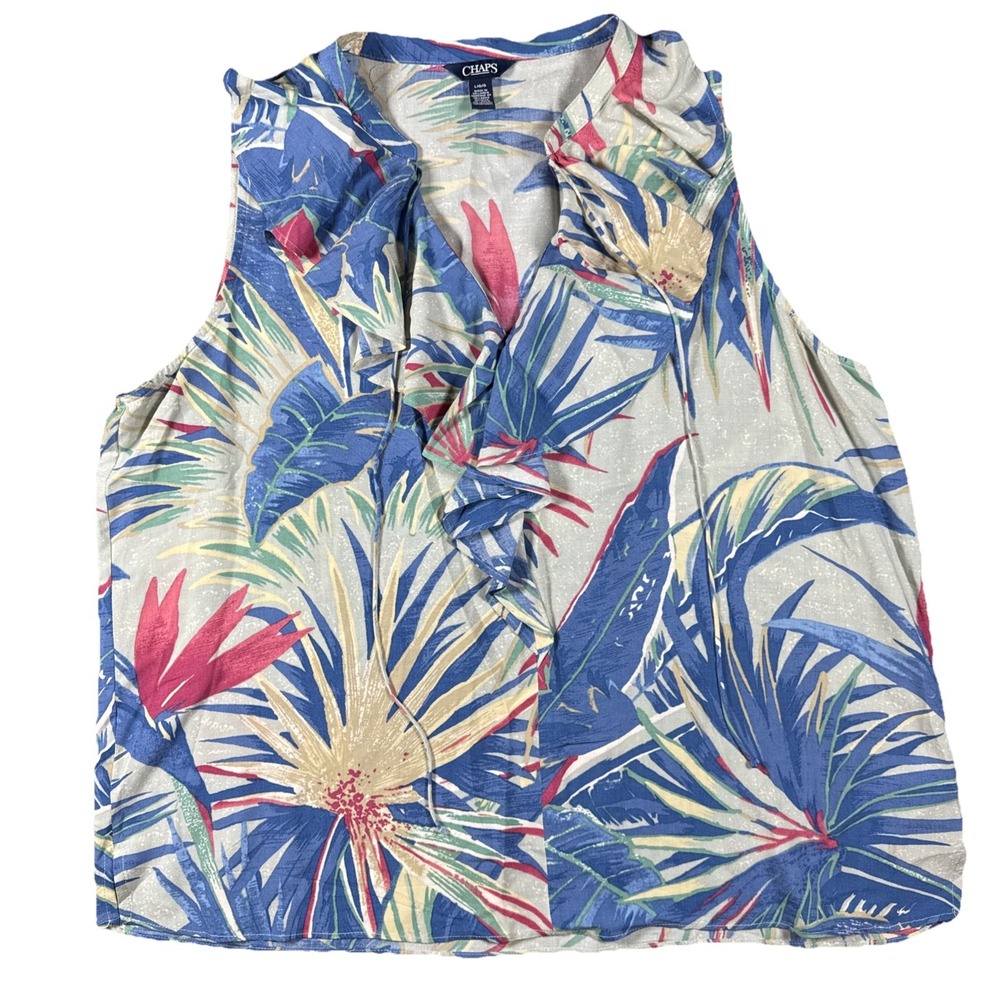 Chaps Women's Size Large Pullover Blouse Ruffled V Neck Floral Lightweight Shirt